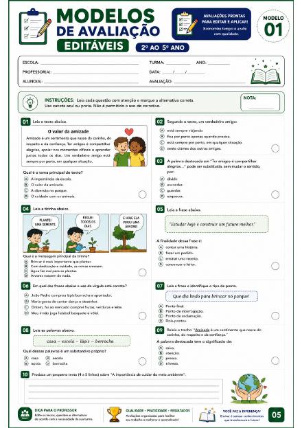 Prévia do bônus Modelos de Avaliação Editáveis